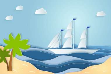Yaz deniz resmi origami kağıt yaptı. Yaz aylarında sıcak havalarda sahilde dinlenebilirsiniz. çizimler, kağıt sanatı ve dijital el sanatları tarzı.