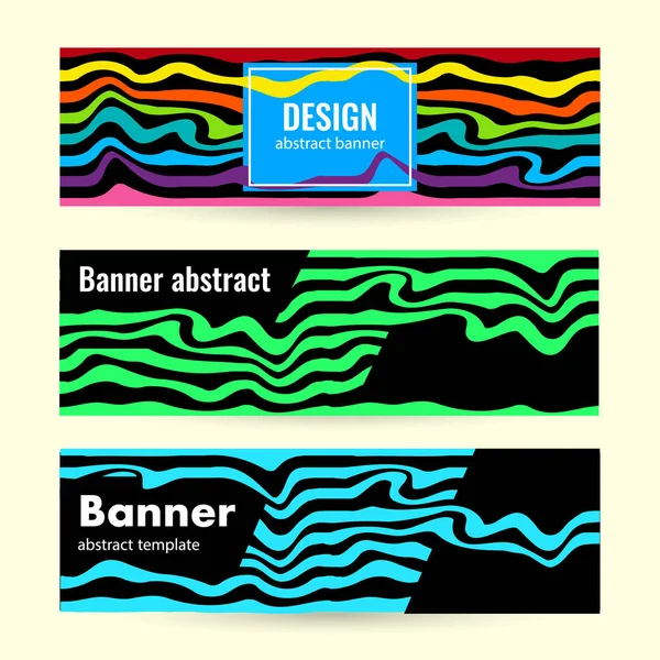 Set Horizontal bright summer banners with blue, green and rainbow wave — Stock Vector