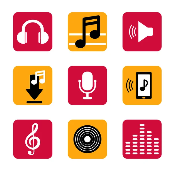 Establecer icono de música en plana. Para la aplicación de teléfono inteligente — Vector de stock