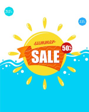 Parlak Banner yaz indirimi. Tatil ve seyahat konsepti.
