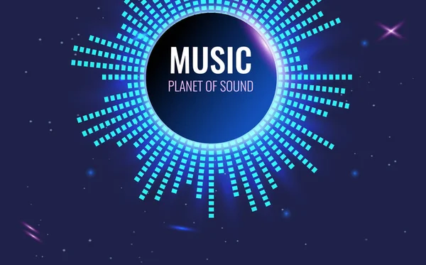Musik abstrakten Hintergrund. Planeten des Schalls. strahlend futuristisch — Stockvektor