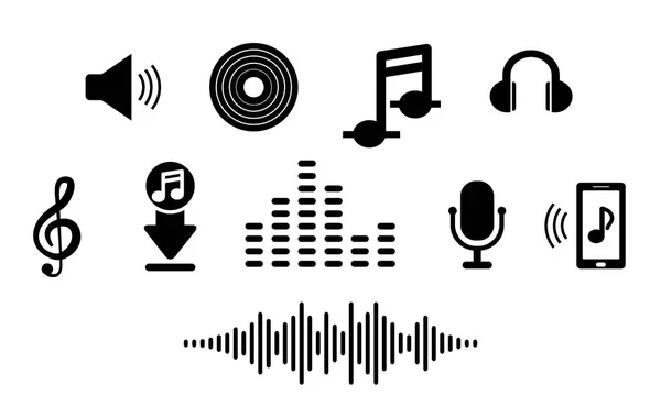 Establecer icono de música en plana. Para la aplicación de teléfono inteligente — Vector de stock