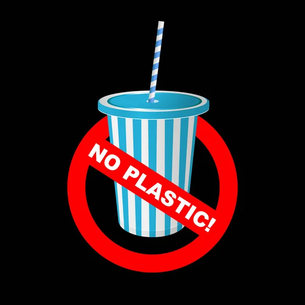 Nada de plástico. taza desechable de plástico rayado con una paja de plástico . — Archivo Imágenes Vectoriales