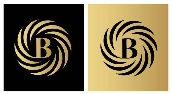 Kulatý znak s písmenem B na tmavém a zlatě pozadí. Elegantní víla monogram design. Logo pro královskou rodinu, vizitku, Boutique, Hotel, — Stockový vektor