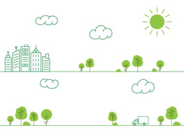 Şehirde ağaçlar arasında yolda kamyon sürmek.