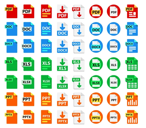 Grande coleção de ícones vetoriais. Ícones de extensões de formato de arquivo. — Vetor de Stock