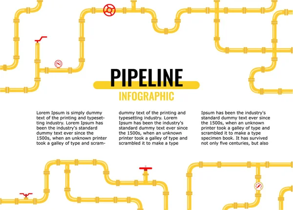 Horizontal Fondo industrial con tubos amarillos para agua, gas , — Archivo Imágenes Vectoriales