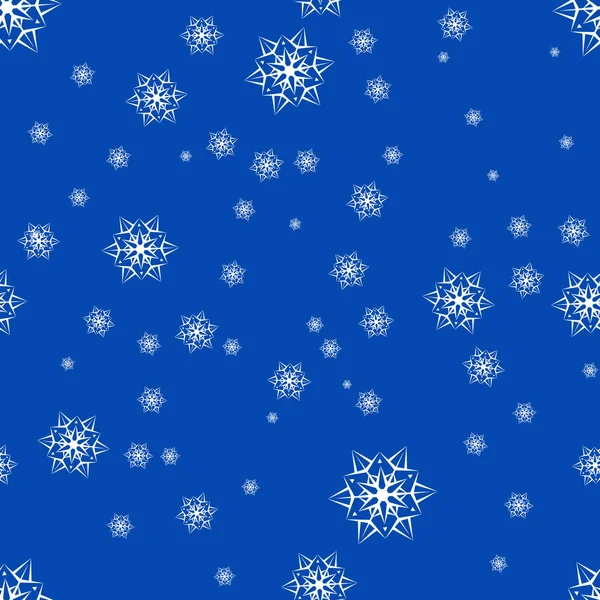 无缝的雪模式。蓝色上的简单矢量雪花 — 图库矢量图片