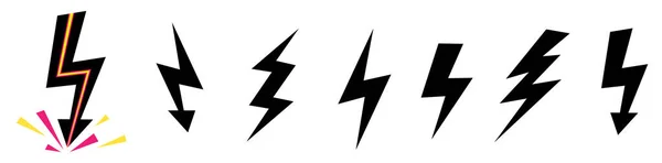 Set vettoriale icone nero Fulmine. raccolta di Thunder Ico — Vettoriale Stock