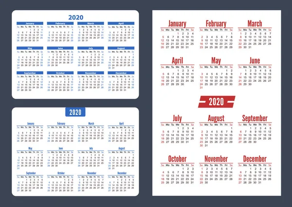 Horizontale en verticale zakkalender instellen op 2020 jaar. — Stockvector