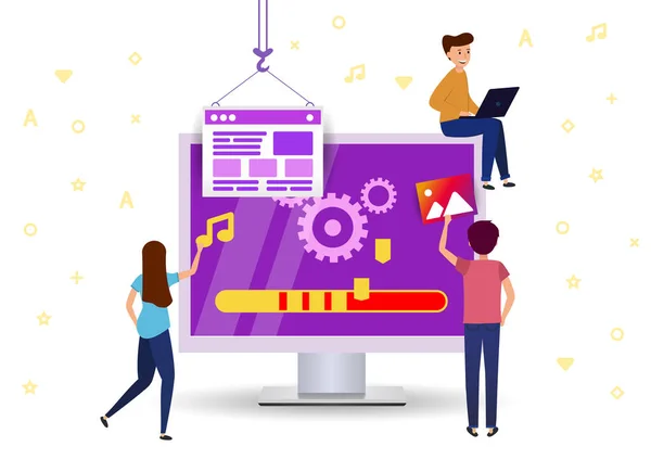 ソフトウェアをコンピュータにアップデートしますチームワークサポートウェブサイト. — ストックベクタ