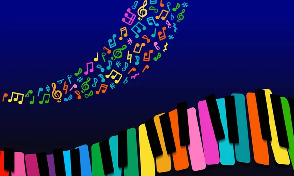 Abstrakt musik bakgrund. regnbåge papper piano nycklar på blå bakgrund. — Stock vektor
