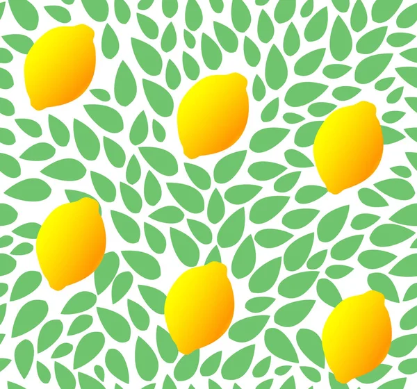 Seamless leaves pattern with fresh lemon. Vector illustration isolated. — Stock Vector