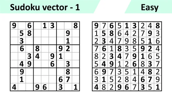 Sudoku gra z odpowiedziami. Prosty zestaw wektorowy — Wektor stockowy