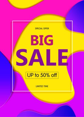 Sarı arka planda mavi, pembe noktalı parlak soyut bayrak satışları.