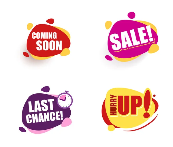 Set Speech bubble announcement. coming soon Sale last chance hurry up — Stock Vector