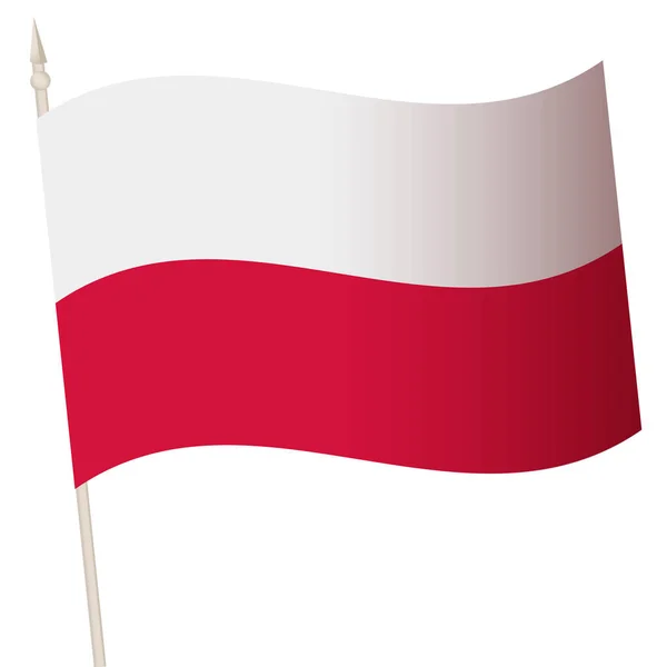 Vector ondeando la bandera en un asta de la bandera. La bandera nacional de Polonia . — Vector de stock