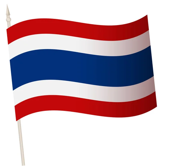 Vector ondeando la bandera en un asta de la bandera. La bandera nacional de Tailandia . — Vector de stock