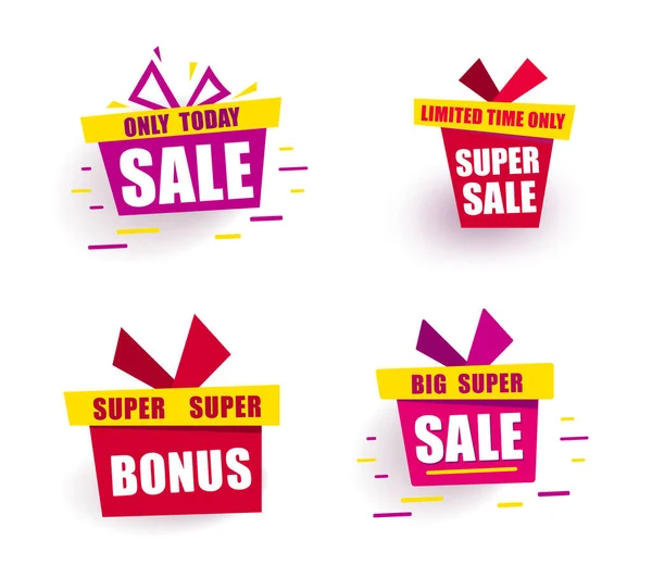 Set color Banner Big Sale Bright gift box says sale only today — Stock Vector