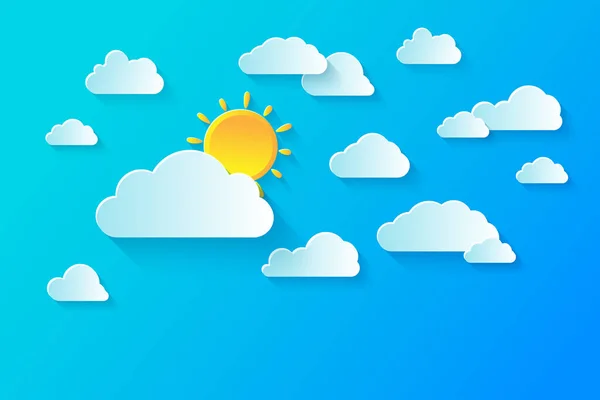 Clear summer sky with white fluffy clouds. Summer vector background — Stock Vector