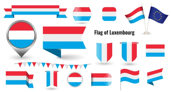 Die Flagge Luxemburgs. Große Menge an Symbolen und Symbolen. — Stockvektor