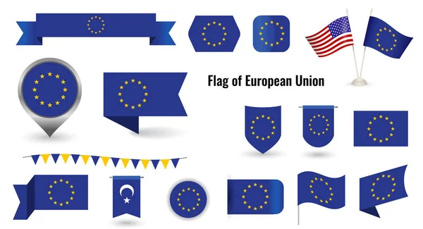 La bandiera dell'Unione europea. Grande set di icone e simboli. — Vettoriale Stock
