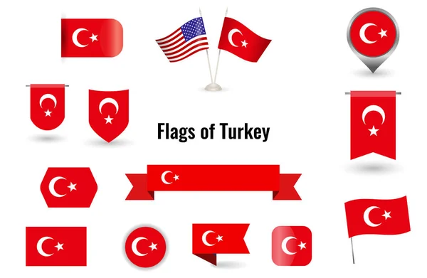 Turecká vlajka. Velká sada ikon a symbolů. — Stockový vektor