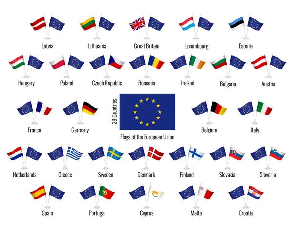 Vectorvlaggen van de Europese Unie. Grote collectie symbolen vlaggen. — Stockvector
