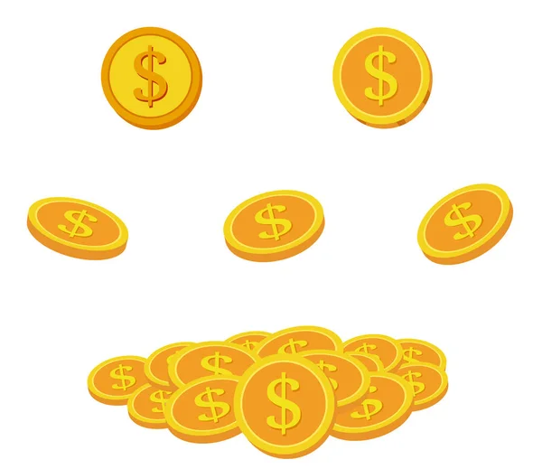 Stel pictogram munten en geld. Veel gouden munten. Bedrijfs- en financieel beheer. — Stockvector