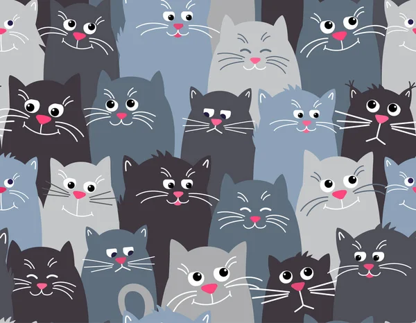 Lindo gatos gris sin costura patrón de fondo. Estilo plano . — Vector de stock