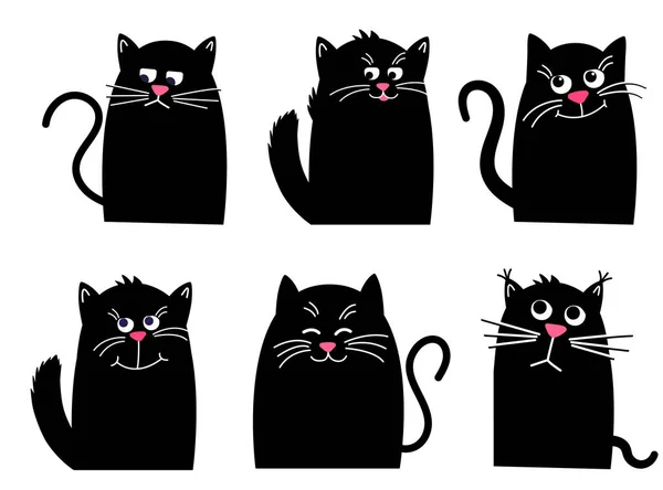 Черная кошка. Смешное животное Кавайи. Коллекция домашних животных. Isolated on White — стоковый вектор