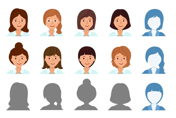 Establecer perfil Avatar aislado. Iconos de mujeres sonrientes . — Vector de stock
