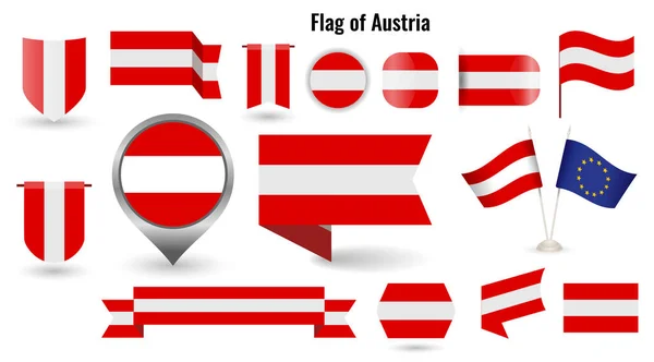 La Bandera de Austria. Gran conjunto de iconos y símbolos . — Vector de stock