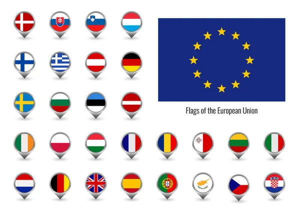 Σύνολο σημαιών-φορέων της Ευρωπαϊκής Ένωσης. Σημαίες μεγάλων συμβόλων συλλογής. — Διανυσματικό Αρχείο