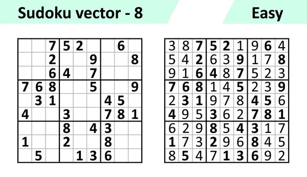 Sudoku gra z odpowiedziami. Prosty zestaw wektorowy — Wektor stockowy