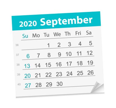 Eylül 2020 takvim çizelgesi.