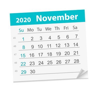 Kasım 2020 takvim çizelgesi