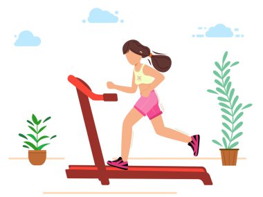 Kız koşu bandında koşmakla meşgul..