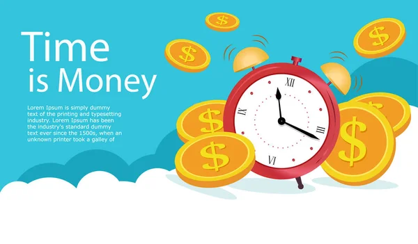 Site, Zeit ist Geld auf Wolken. Landing Page Geschäfts- und Finanzmanagement, — Stockvektor