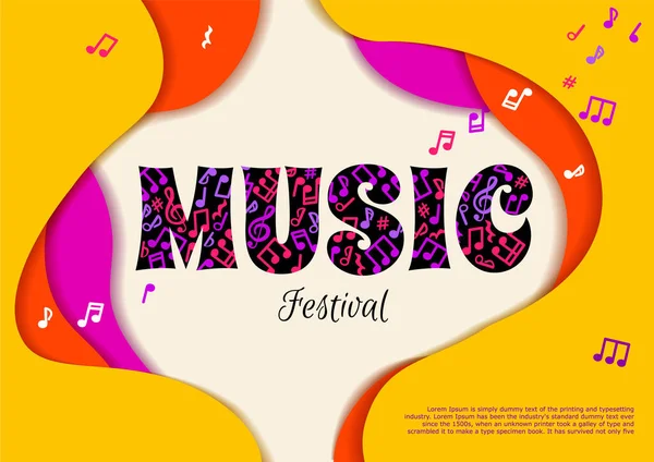 Manifesto Festival musicale, concetto vettoriale. Stile Carta arte. — Vettoriale Stock