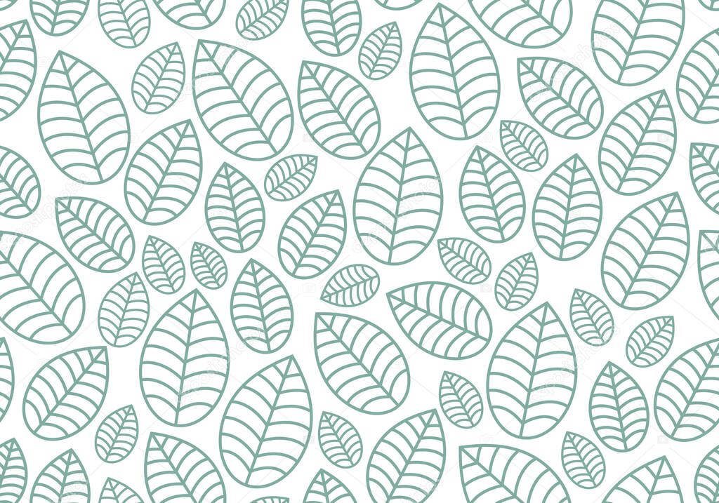 Seamless linear leaves pattern. Horizontal plant vector.