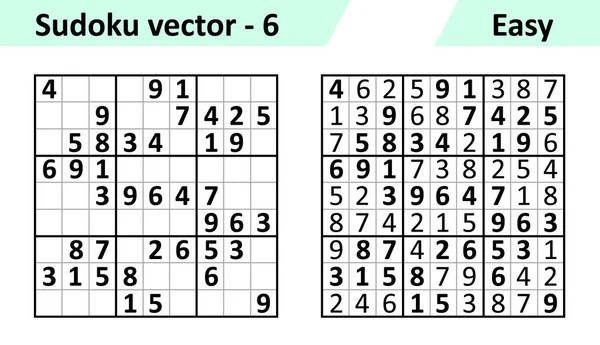 Jogo de Sudoku com respostas. Conjunto de design vetorial simples — Vetor de Stock