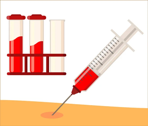Medical Blood Test Syringe Draws Blood Person Hand Vector Illustration — Stock Vector