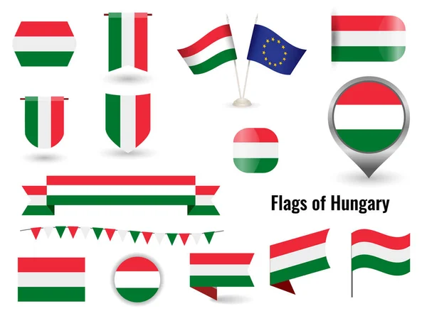 Le drapeau de Hongrie. Grand ensemble d'icônes et de symboles. — Image vectorielle