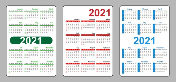 Establecer calendario de bolsillo vertical en 2021 año. La semana comienza el domingo. — Vector de stock