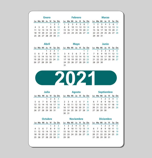 Verticale kleur zakkalender op 2021 jaar, Spaans. — Stockvector