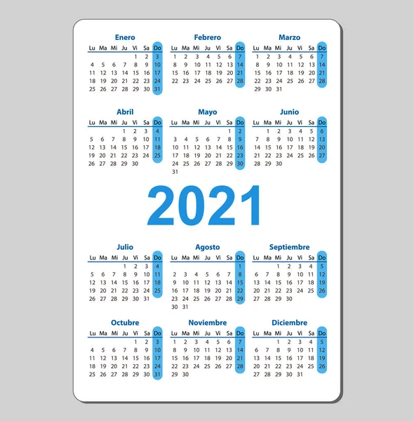 Kalender op 2021 jaar Verticale kleur zak, spaans. — Stockvector