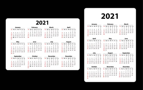 Dos Calendario de bolsillo en 2021 año. Horizontal y vertical. — Vector de stock
