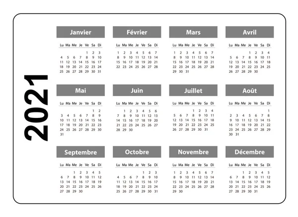 Poziomy kalendarz kieszonkowy na 2021 rok, francuski. Wzór wektora — Wektor stockowy