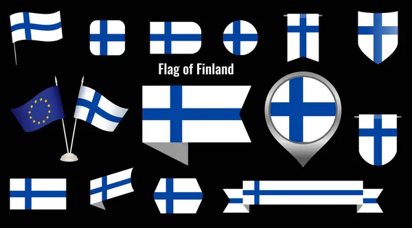 Die Flagge Finnlands. Große Menge an Symbolen und Symbolen. — Stockvektor